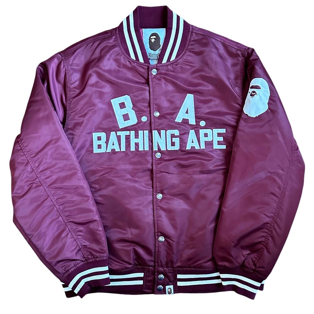 XXL Brand New Bape Burgundy Satin Varsity Quilted Jacket